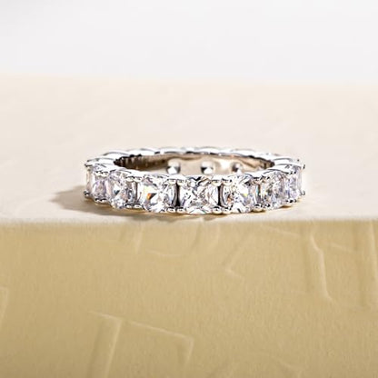 Cubic Zirconia Eternity Band Ring Round Cut/Cushion Cut 5A Grade D Color Simulant Diamond CZ Wedding Band Promise Anniversary Ring for Women - color: Cushion Cut