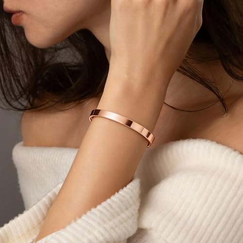 Stainless Steel Mens Cuff Bracelet : Minimal Cool Silver/Black/Gold Plated Open Metal Cuff Bangle Bracelets for Men,Mens Bracelet Jewelry Gift - color: Rose Gold Plated-Single, size: Medium( fit 5.5"-7.2" wrist)
