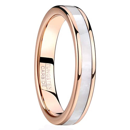 Vakki 4mm 6mm Womens Rose Gold Tungsten Carbide Ring with Mother of Pearl Shell/Marble Inlaid Wedding Band Comfort Fit Size 5-12 - color: A-4mm-Mother of Pearl