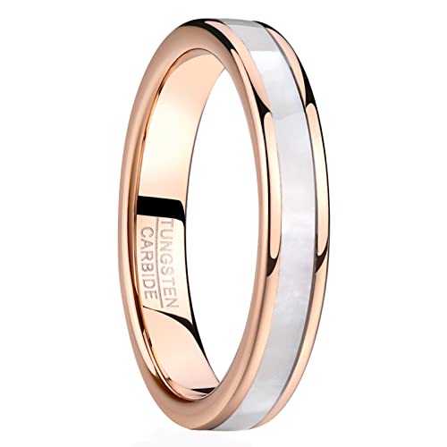 Vakki 4mm 6mm Womens Rose Gold Tungsten Carbide Ring with Mother of Pearl Shell/Marble Inlaid Wedding Band Comfort Fit Size 5-12 - color: A-4mm-Mother of Pearl