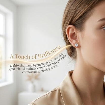 Gold Stud Earrings Set for Women, 18K Gold Plated Stainless Steel Hypoallergenic Earrings, Assorted Multipack with Faux Pearls, Crystals, and Geometric Shapes, Non-Tarnish Sensitive Ear Jewelry, Value Gift Set