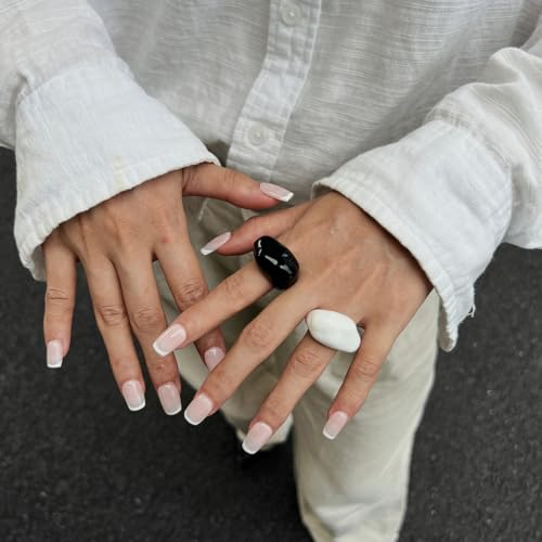 Wide Band Irregular Resin Statement Ring for Women - Minimalist Ins Style Chunky Ring Lightweight Fashion Jewelry