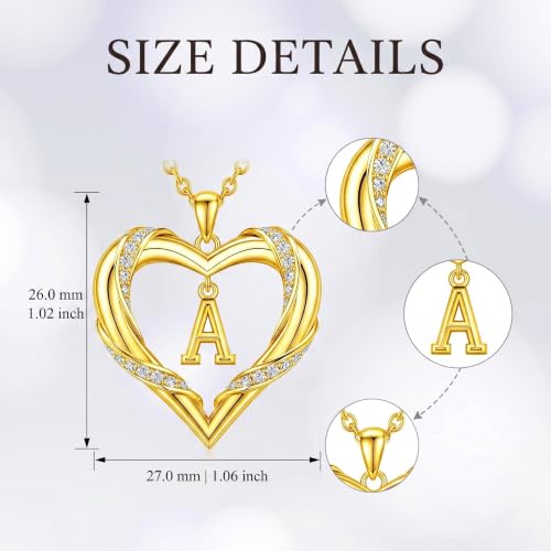 Midari 18K Gold Initial Letter Necklace for Women 18K Gold Initial Heart Capital Monogram Necklace for Mom Wife Alphabets from A-Z - color: A