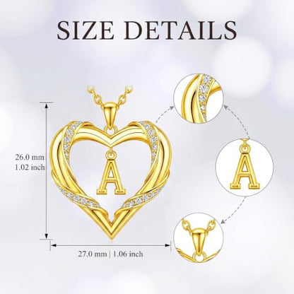 Midari 18K Gold Initial Letter Necklace for Women 18K Gold Initial Heart Capital Monogram Necklace for Mom Wife Alphabets from A-Z - color: A