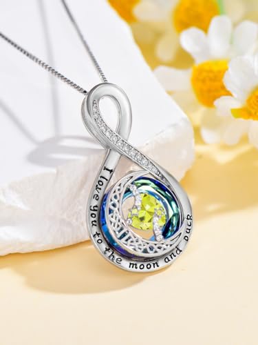 TOUPOP Birthstone Necklace for Women 925 Sterling Silver Moon and Star Pendant Necklaces I Love You to the Moon and Back Jewelry Anniversary Birthday Gifts for Her Wife Girlfriend Mom - color: 11-Nov-Citrine