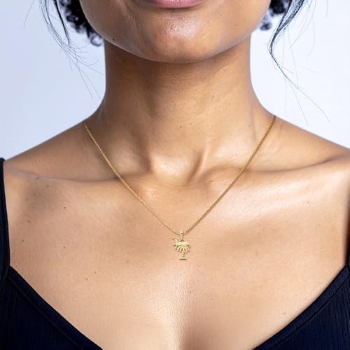IceCarats 14K Yellow Gold Charleston Palm Tree Moon Pendant Necklace | Polished, Solid, Small, 17mm 5/8 inch