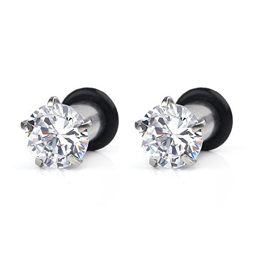 Ruifan 316L Surgical Steel Single Flare Prong Set Clear CZ Ear Stretcher Expander Plugs Piercing Gauge with O-Ring - Sold As a Pair - style: 8G=3mm