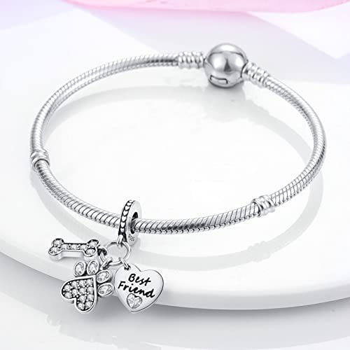 Vegas Safety Chain Sun Birthday Mom Camera Dog God Psalm Bead Pendant 925 Sterling Silver Dangle Compatible With Pandora Moments Charm Bracelet - style: Best Friend Loyal Dog Paw Puppy Bone