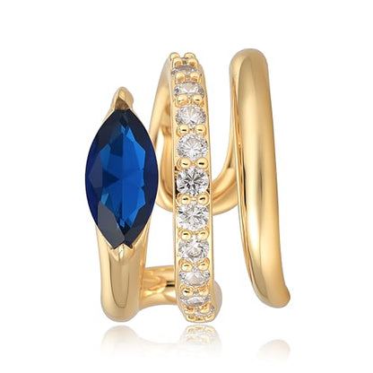 Gold Ear Cuff Earring for Women 14K Gold Plated Cubic Zirconia Non-Pierced Clip on Cartilage Chunky Ear Cuffs Hypoallergenic Jewelry - style: blue eye