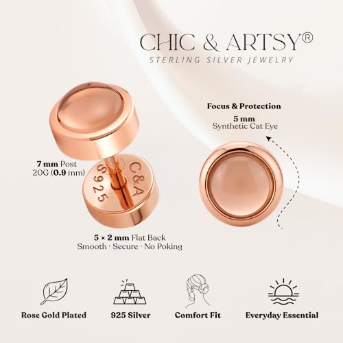 CHIC & ARTSY 18K Gold Plated Solid 925 Sterling Silver Flat Back Earrings for Women Multiple Piercings Screw Back Earrings Cartilage Hypoallergenic Jewelry - style: 925 Silver Flat Back #16