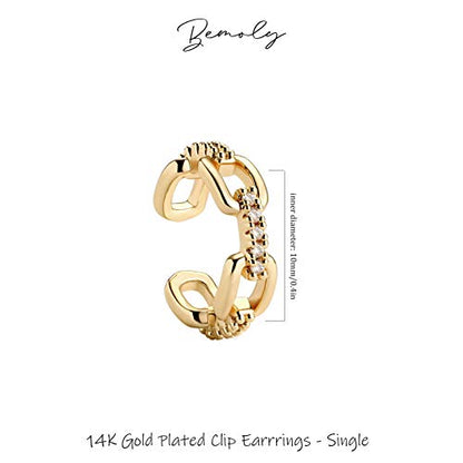 Bemoly Ear Cuff Earrings for Women 14K Gold Plated Cubic Zirconia Dangle Huggie Ear Cuffs Non Piercing | Clip On Cartilage - style: J-Chain-Single