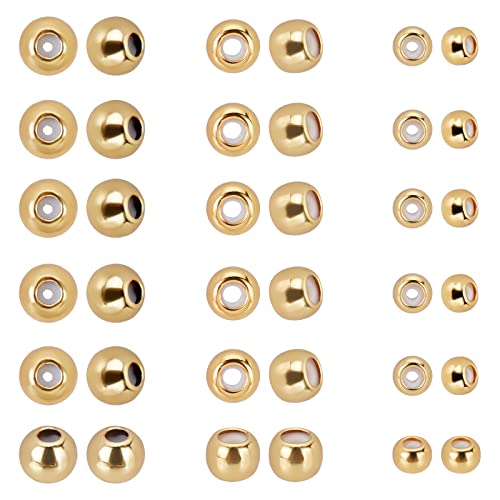 PH PandaHall 18K Gold Stopper Beads, 60pcs Silicone Slider Beads Brass Rubber Beads Adjustable Round Beads Positioning Spacer Beads for DIY Jewelry Bracelet Necklace Making, 4/6/7mm - size: 4/6/7mm