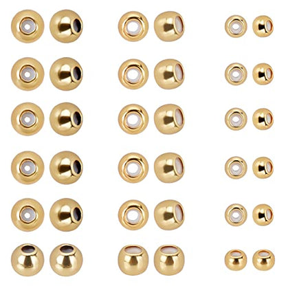 PH PandaHall 18K Gold Stopper Beads, 60pcs Silicone Slider Beads Brass Rubber Beads Adjustable Round Beads Positioning Spacer Beads for DIY Jewelry Bracelet Necklace Making, 4/6/7mm - size: 4/6/7mm