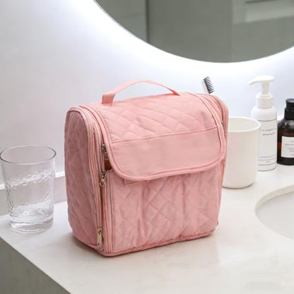 banapoy Hanging Toiletry Bag for Women, Roll up Cosmetics Makeup Bag, Travel Makeup Cosmetic Organizer with Hanging Hook, for Jewelry Toiletries, 10.63x9.45x6.30in (Pink) - color: Pink