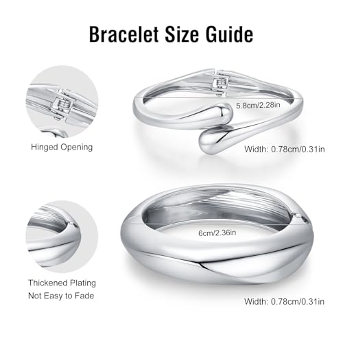 Chunky Gold Bangle Bracelets for Women Trendy 14K Gold Plated Cuff Bracelets Stack, Dainty Gold Bracelet Sets Non Tarnish Fashion Jewelry Gift - style: 2pcs-Silver-BoldTwinDrop