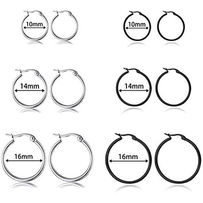 5-10 Pairs Small Gold Silver Hoop Earrings for Women, Stainless Steel Earrings Set Mens Lightweight Thin Hypoallergenic Small Hoops Set - style: 6pcs-Black+Silver
