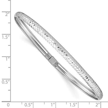 Sonia Jewels Real 14k White Gold Textured Flexible Bangle Cuff Bracelet 7.5" (Width = 4mm)