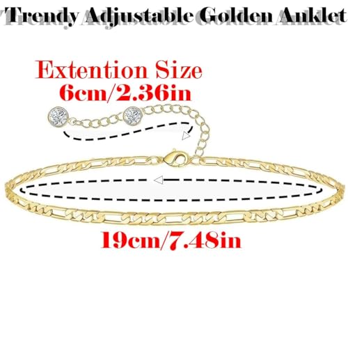 VAMA FASHIONS Adjustable 18K Gold Plated Figaro Chain Ankle Anklet Leg Toes Foot Payal Heel Anklets Bracelet Chains For Women