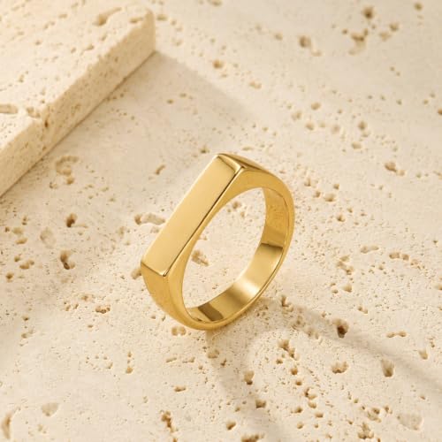 MYNENEY Stainless Steel Square Shape Signet for Men Statement Ring - color: Geometrical-Custom Gold