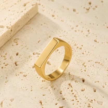 MYNENEY Stainless Steel Square Shape Signet for Men Statement Ring - color: Geometrical-Custom Gold