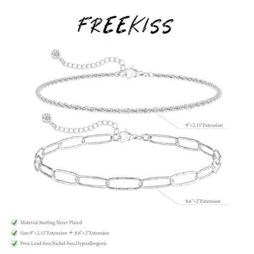 Freekiss Sparkle Glitter Waterproof Ankle Bracelets for Women Trendy | Dainty Layered Anklet for Women Adjustable Womens Anklet Set Stackable Beaded Cuban Link Anklets Beach Jewelry for Women - color: 2 Layered Anklet Paperclip-SL