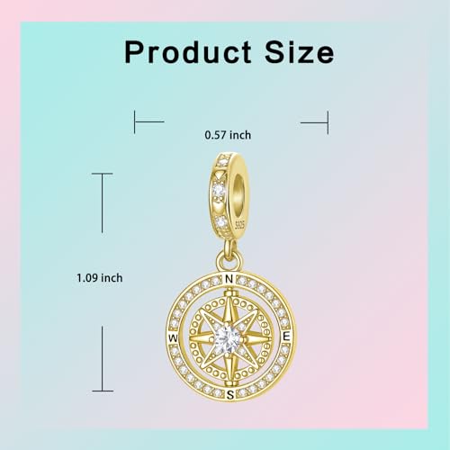 LUXILLA Charms for Bracelets & Necklace 925 Sterling Silver Charms Elephant Happy Birthday Charm Fit for Valentine's Day Mother's Day Jewelry Gift for Women - color: Compass Dangle Charm