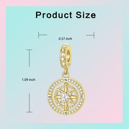 LUXILLA Charms for Bracelets & Necklace 925 Sterling Silver Charms Elephant Happy Birthday Charm Fit for Valentine's Day Mother's Day Jewelry Gift for Women - color: Compass Dangle Charm