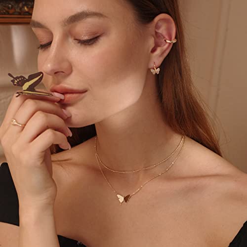 MEVECCO Layered Heart Necklace Pendant Handmade 18k Gold Plated Dainty Gold Choker Arrow Bar Layering Long Necklace for Women - style: Layered Butterfly GD