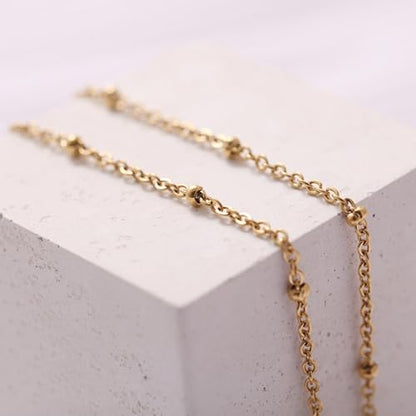 10M Beaded Cable Link Chains for Jewelry Making Stainless Jewelry Findings | PVD Gold Plated Stainless Steel Chains Bulk with Lobster Clasps for Handcrafts DIY Jewelry Making Supplies - color: Cross Bead Gold