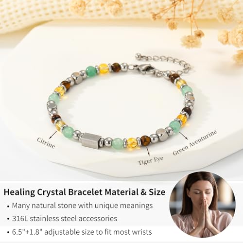 Natural Healing Crystal Bracelet for Women, Triple Protection Anxiety Relief New Beginnings Good Luck Empath Protection Jewelry Gift for Friends Daughter Mom 6.5+1.8 Inches - color: Good Luck-S