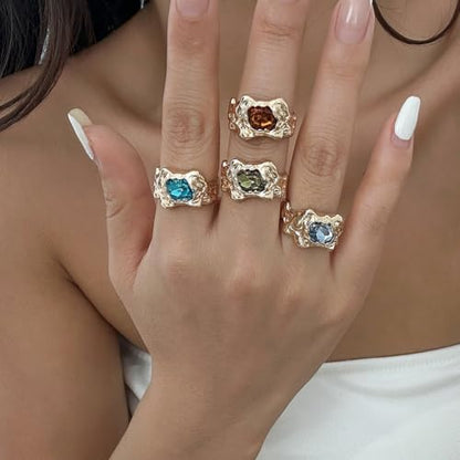 Chunky Gold Rings Set for Women Stacking Finger Knuckle Rings Silver Statement Ring Set Punk Jewelry - style: 132-4pcs