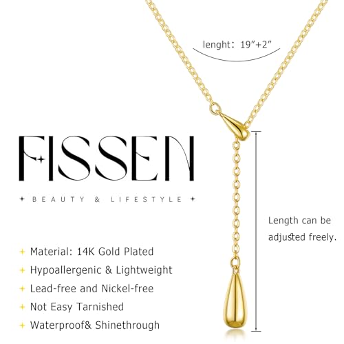 14K Gold Plated Layered Lariat Necklace for Women - Waterproof Non-Tarnish Dainty Gold Chain Necklace, Long Boho Statement Jewelry for Wedding, Prom, Summer Vacation Gifts - color: Drop Y Necklace-Gold