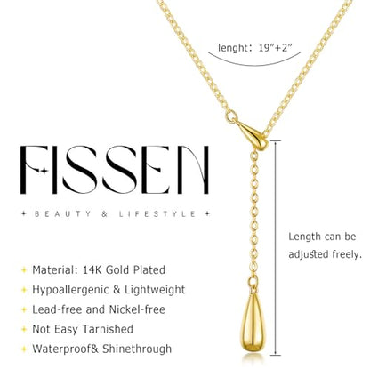 14K Gold Plated Layered Lariat Necklace for Women - Waterproof Non-Tarnish Dainty Gold Chain Necklace, Long Boho Statement Jewelry for Wedding, Prom, Summer Vacation Gifts - color: Drop Y Necklace-Gold
