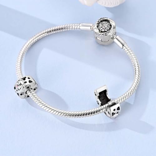 Heart Charm Clip Lock Spacer Stopper Charm Bead Bracelet 925 Sterling Silver Charms Safety Chain for Pandora Bracelets - color: Dog