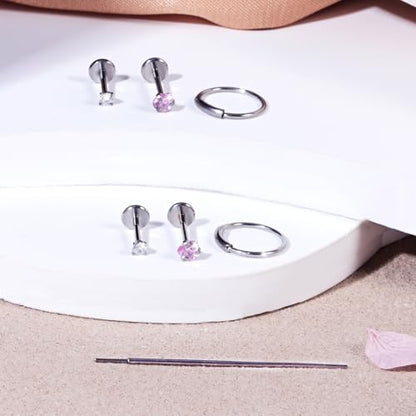 Zolure 18G/20G Flat Back Earrings Stud Threadless Nose Studs Surgical Steel Push in Earrings Tragus Cartilage Labret Helix Lip Conch Medusa Piercing Jewelry - color: 20G Silver #3