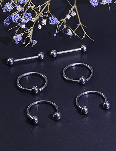 16G 14G G23 Titanium Nipple Piercing Jewelry Tongue Rings Hypoallergenic Horseshoe Captive Bead Tongue Nipple Ring Nipplerings Barbells Hoops Rings Piercing Jewelry for Women Men 14MM 3 Pairs - color: Silver Tone 16gauge