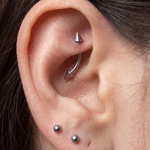 16-Piece 16G Curved Barbell Eyebrow Rings, Ball/Spike, 6-12mm | Hypoallergenic 316L steel with 3mm ball and spike ends for eyebrow, rook, vertical labret, lip, navel and daith piercings