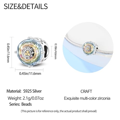 HappyStar 925 Sterling Silver Charms for Bracelets and Necklace Dangle Pendants Beads Charms Fits Charms Bracelets for Woman Jewelry Gifts (with one Spacer Bead Charms) - style: Clear Sun Beads