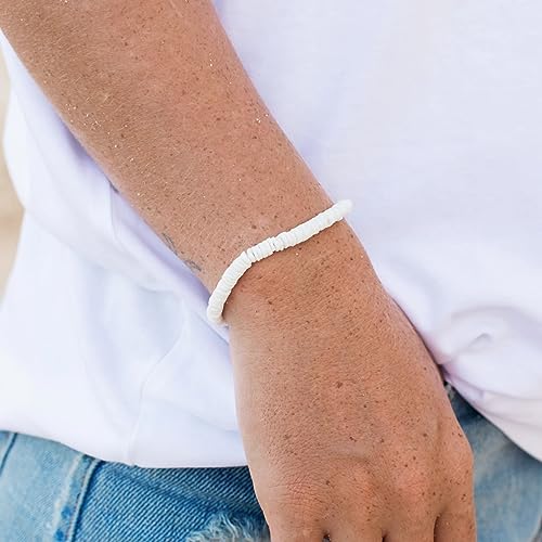 POTESSA Healing Stone Beaded Bracelets for Women Semi-Precious Gemstones Bracelets Pearl Beaded Bracelet Adjustable Strand Bracelets 6MM - color: Puka Shell