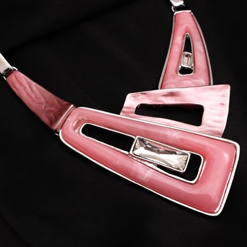 SFE Irregular Enamel Triangle Shape shell Collar Bib Bohemian Boho Statement Necklace Earrings Fashion Costume Jewelry Set for Women - color: Light Pink-Platinum Plated