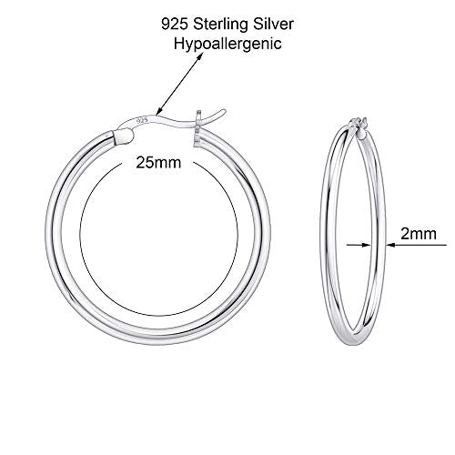 Savlano 925 Sterling silver Round Hoop Earrings for Women & Men Comes in 10MM-25MM - size: 25 Millimeters