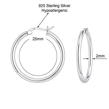 Savlano 925 Sterling silver Round Hoop Earrings for Women & Men Comes in 10MM-25MM - size: 25 Millimeters