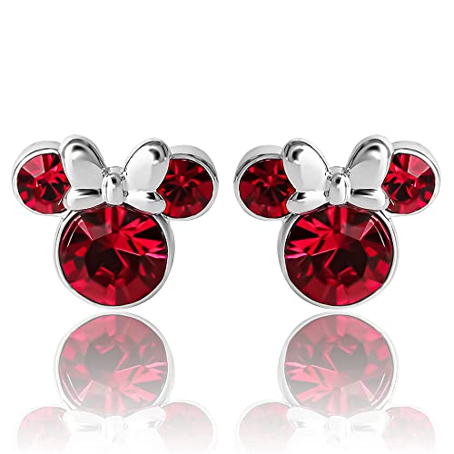 Minnie Mouse Birthstone Stud Earrings Women | Birthstone Earrings for Women - color: July-Ruby Crystal