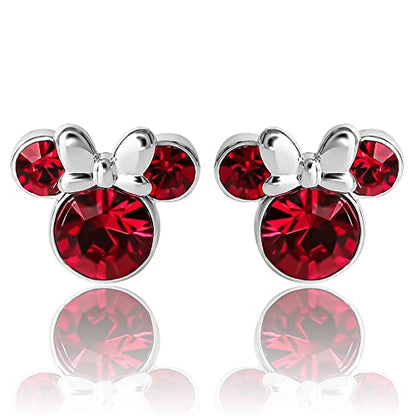 Minnie Mouse Birthstone Stud Earrings Women | Birthstone Earrings for Women - color: July-Ruby Crystal