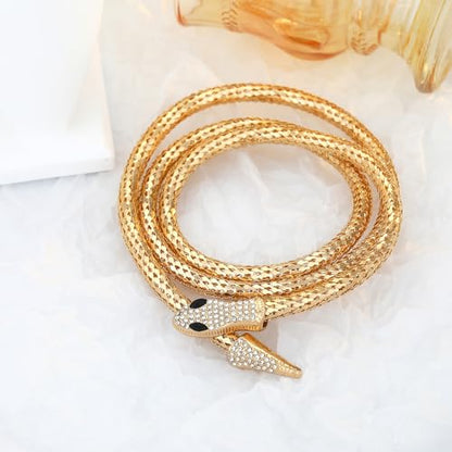 Bendable Snake Chain Necklace for Women Arm Cuff Flexible Twisty Multi-purpose DIY Bracelet and Punk Choker Trendy Medusa Snake Jewelry Gift - style: Zirconia Gold