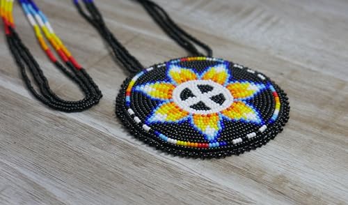 Handmade Native American Style Tribal ethnic Seed Bead Beaded Layered Medallion Necklace - color: Sunburst - Black