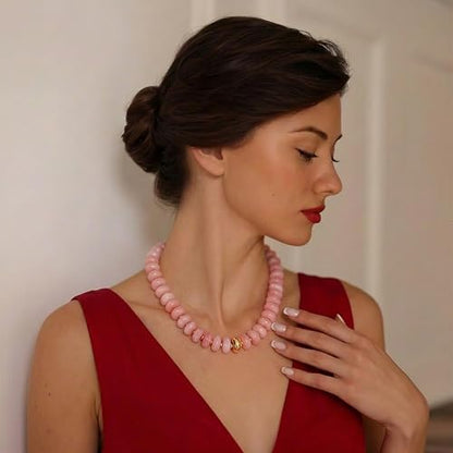 Chunky Colorful Bead Necklace Summer Fashion Statement Boho Beaded Chunky Necklace for Women Adjustable Length Lightweight Cool Suitable for Beach Vacation Daily Wear & Summer Parties - color: Pink