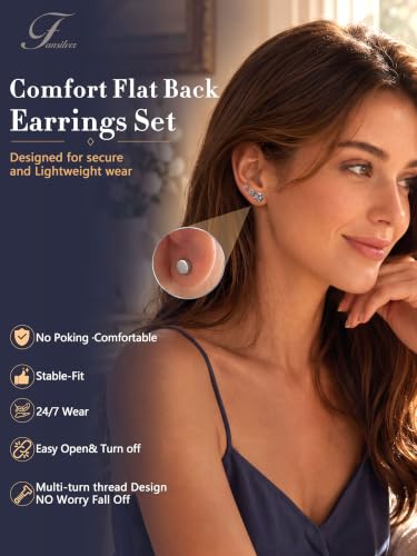 Fansilver 20G Hypoallergenic Flat Back Earrings for Women Men Silver 14K Gold Stainless Steel Stud Earrings Birthstone Cubic Zirconia Studs Surgical Steel Cartilage Earrings for Sensitive Ears - color: Black
