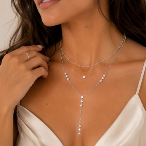 Mchic Gold Necklace for Women Dainty Long Lariat Necklace 18K Gold/Silver Plated Y-Shaped Pendant Necklaces Minimalist Layered Drop Necklaces Trendy Jewelry Gift - color: Silver1
