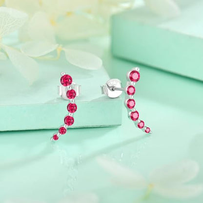 Starchenie 925 Sterling Silver Climber Earring Ear Crawler Stud Earrings for Women - color: Ruby